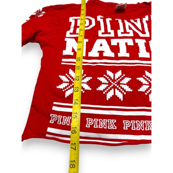 PINK Victoria Secret Red Festive Graphic Long Sleeve Crop Top Size XS - Picture 8 of 9